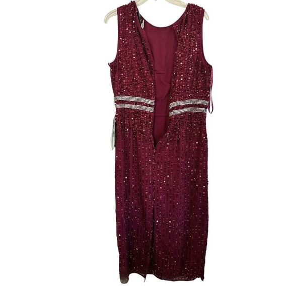 Mac Duggal 10509 Vertical Sequin Midi Sheath Dress 10 Burgundy $398 - Picture 3 of 16